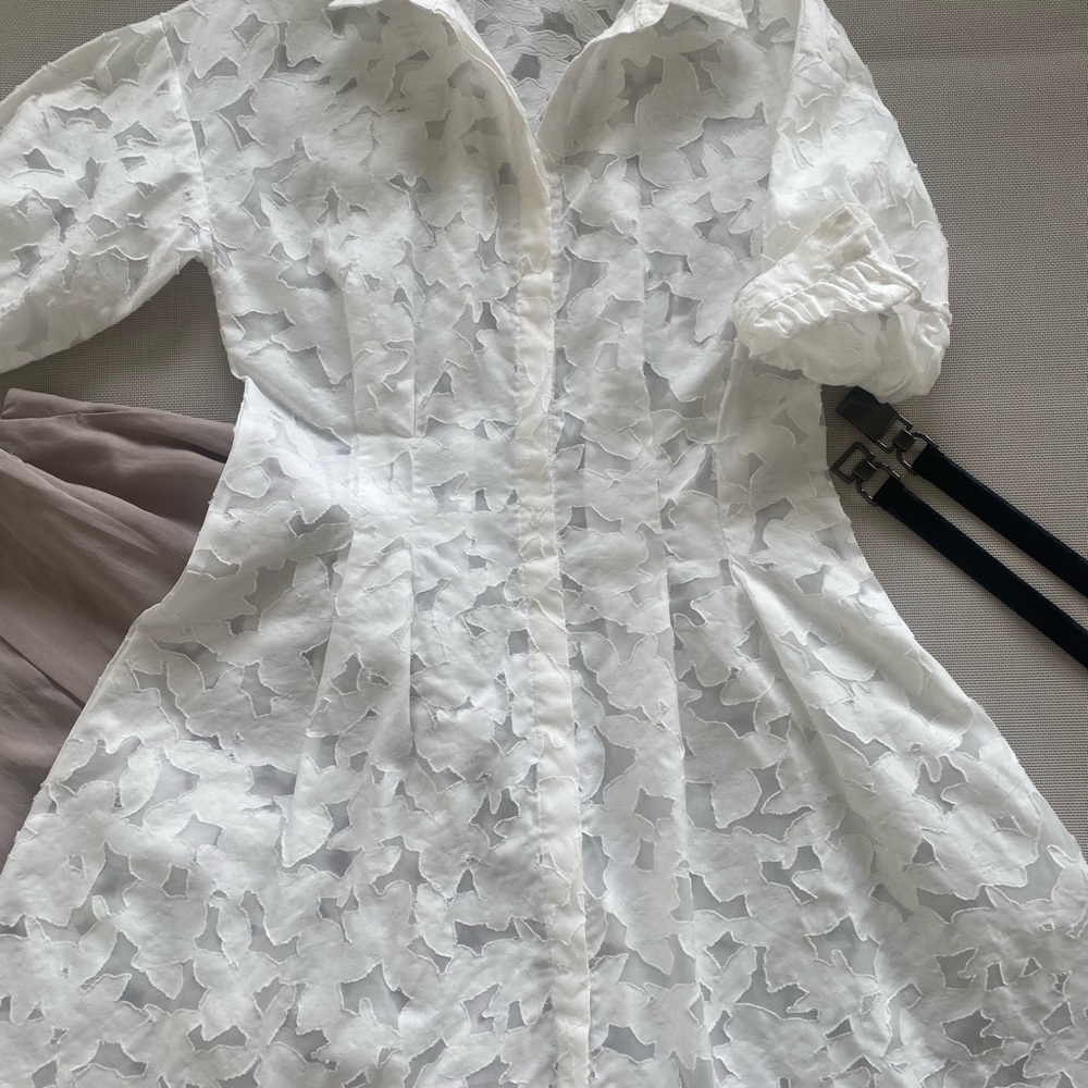 Club Monaco White Burnout Mini Dress Sheer Floral Tunic 4